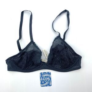 Free People Lace Triangle Wired Bra Navy Blue Storm Size 34B